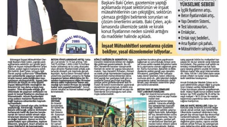 Başkan Baki ÇELEN Sektörümüzün Sorunlarını ve Çözüm Önerilerini Flaş Gazetesine Değerlendirdi